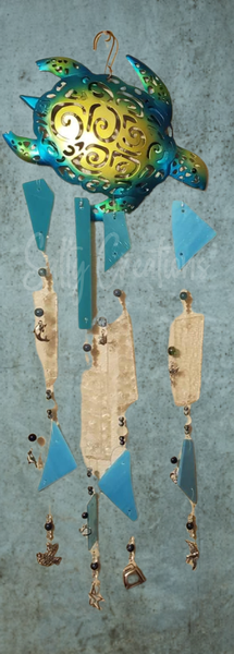 Turtle Blue Clear Beachy Glass - Wind Chime