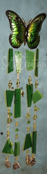 Green Butterfly and Glass - Wind Chime