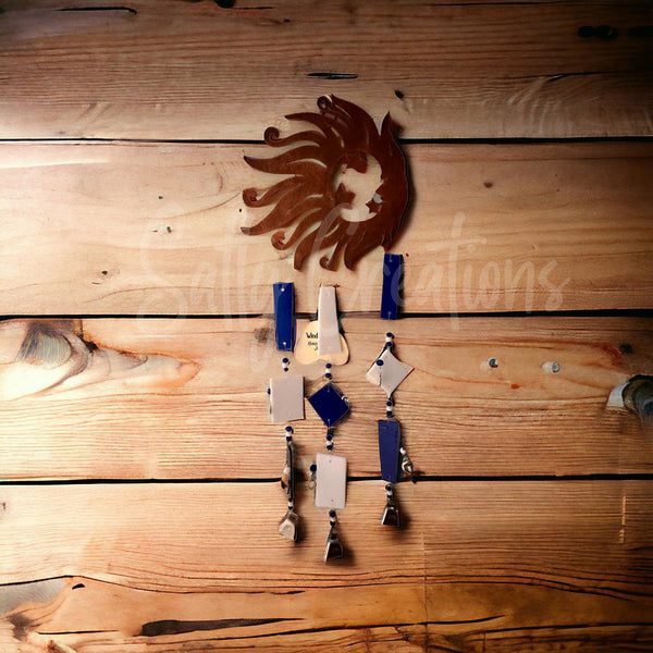 Sun and Moon with Blue and White Glass - Wind Chime