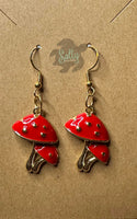 Enamel Gold Plated Mushroom - Earrings