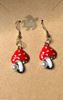 Enamel Gold Plated Mushroom - Earrings
