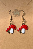Enamel Gold Plated Mushroom - Earrings