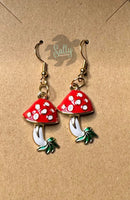 Enamel Gold Plated Mushroom - Earrings