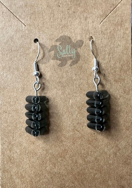 Black Triangles Stacked - Black Earrings