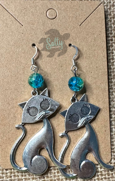 Antique Silvery Cat - Earrings