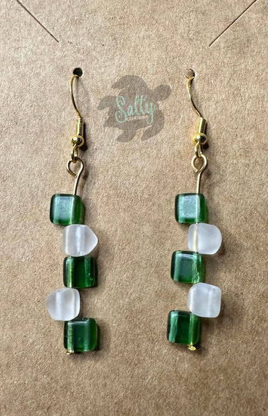 Green and White - Glass Earrings