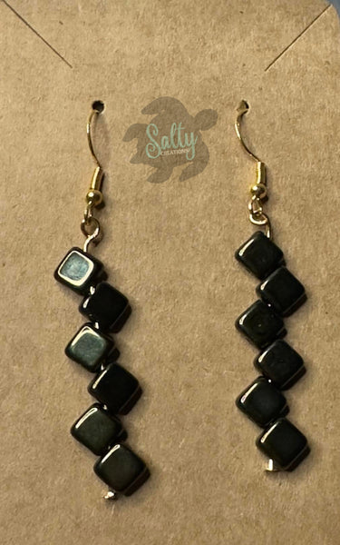 Golden Black Squares Stacked - Glass Earrings