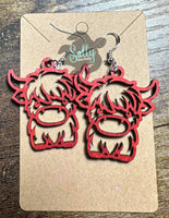 Colorful Reversable Highland Cows - Wooden Earrings