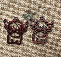 Colorful Reversable Highland Cows - Wooden Earrings