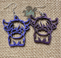 Colorful Reversable Highland Cows - Wooden Earrings