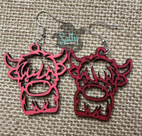 Colorful Reversable Highland Cows - Wooden Earrings