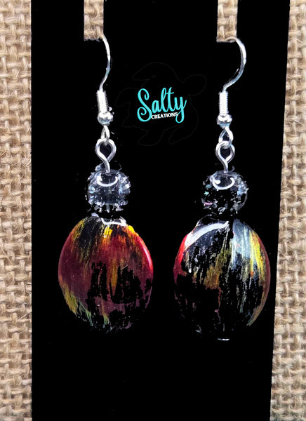 Red and Gold Marble Print - Earrings