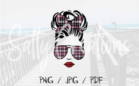 Messy Bun Pink Plaid Girl - Digital Download