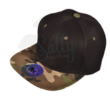 Camo on Black Snapback Hat - Cap with Patch