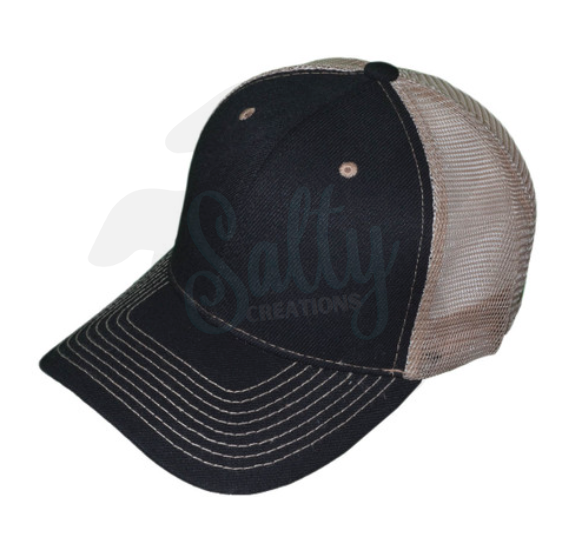 Black on Khaki Trucker Hat - Cap with Patch