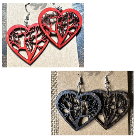 Heart Tree of Life - Wooden Earrings