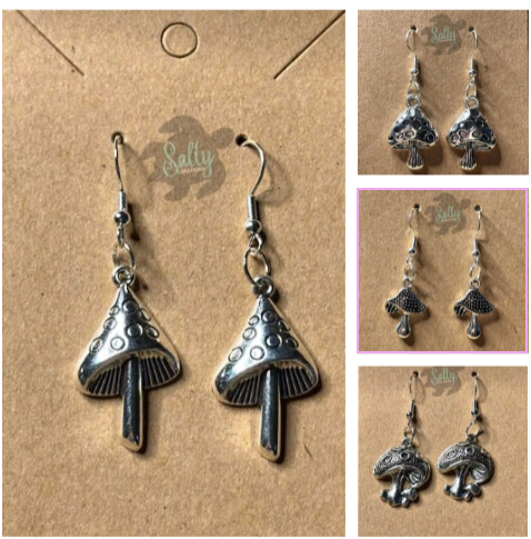 Antique Silvery Mushroom - Earrings