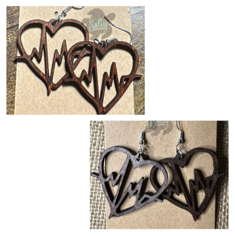 Heartbeat Heart - Wooden Earrings