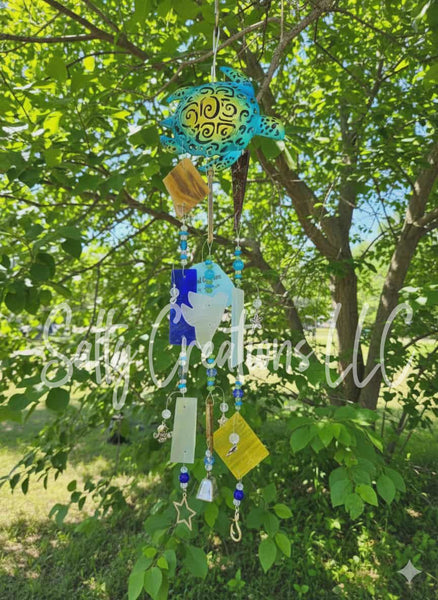 Small Sea Turtle Multi Color Glass - Wind Chime