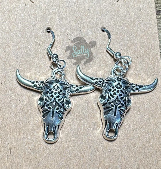 Silver Cattle Skull - Earrings