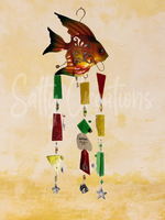 Golden Fish Multi Colored Glass - Wind Chime