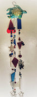 Green and Blue Turtle with Red White and Blue Glass - Wind Chime