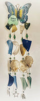 Yellow and Blue Butterfly with Multi Color Sea Glass and Shells - Wind Chime
